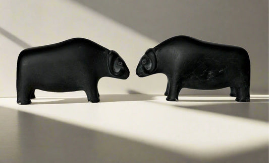 Pair Mini Basalt Muskoxen